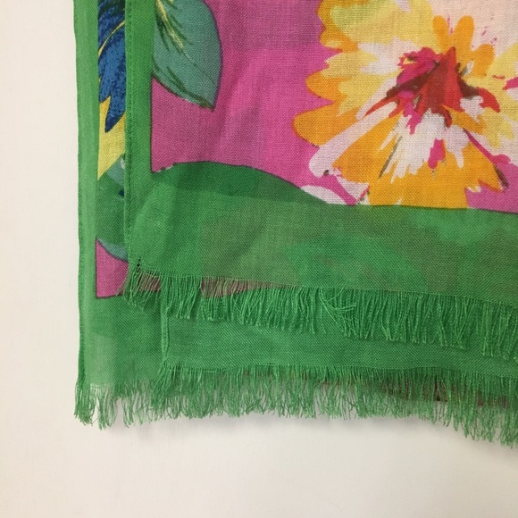 Kate Spade Pink, Green Floral Thin Blanket Scarf - Picture 2 of 7